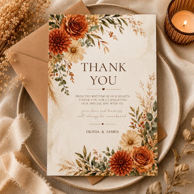 Cartão de Agradecimento de Casamento Boho Wild Ter (Criador carregado)