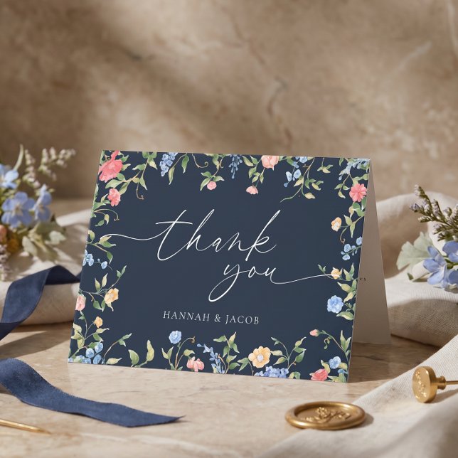 Cartão de Agradecimento de Casamento Boho Wildflow (Criador carregado)