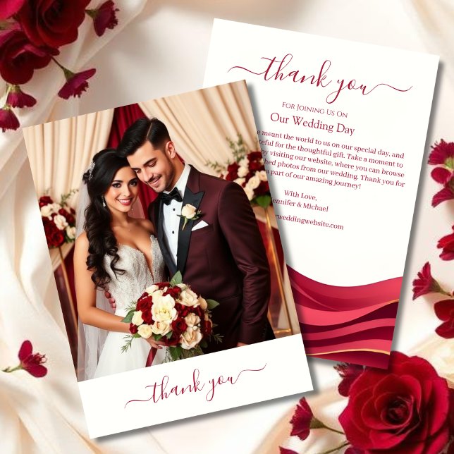 Cartão de Agradecimento de Casamento Borgonha (Burgundy Wedding Thank You Card)