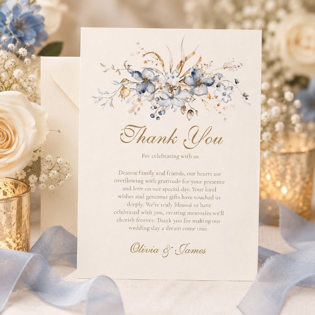 Cartão de Agradecimento de Casamento Botânico Azul (Dusty Blue Botanical Wedding Thank You Card)