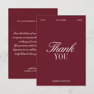 Cartão de Agradecimento de Casamento Burgundy Eleg