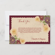 Cartão de Agradecimento de Casamento Burgundy Vint