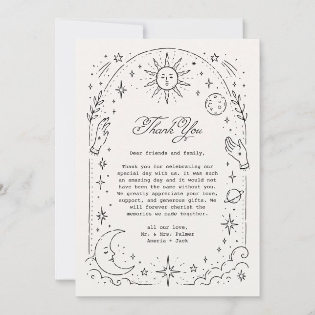 Cartão de Agradecimento de Casamento Celestial (Frente)