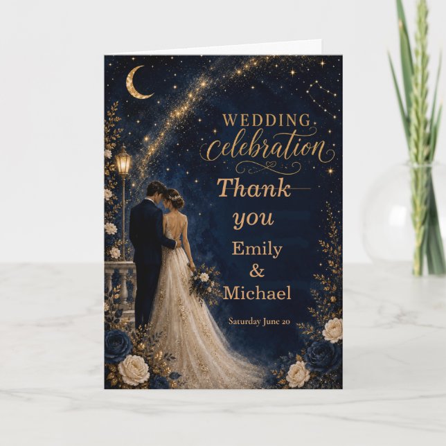 Cartão de Agradecimento de Casamento Celestial (Frente)
