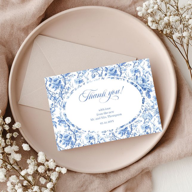 Cartão de Agradecimento de Casamento Chic Rosas Ma (Navy Roses Chic Wedding Thank You Card)