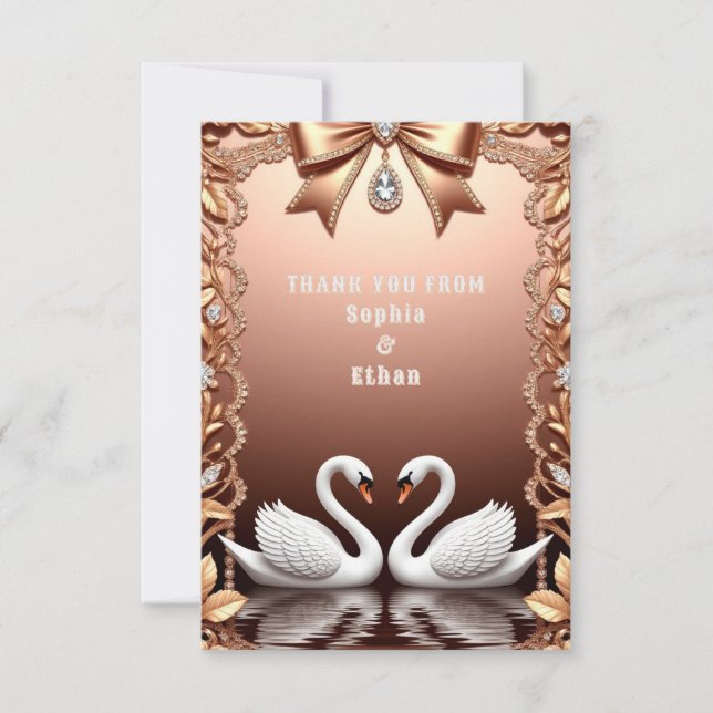 Cartão de Agradecimento de Casamento Cisne em Rose (Frente)