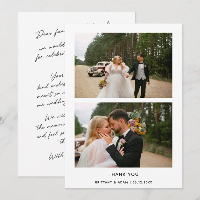 Cartão de Agradecimento de Casamento com 2 Fotos E (Frente/Verso)