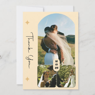 Cartão de Agradecimento de Casamento com 3 Fotos E