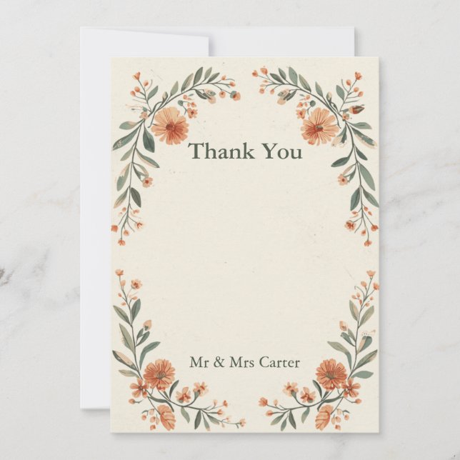 Cartão de Agradecimento de Casamento com Arco Flor (Frente)