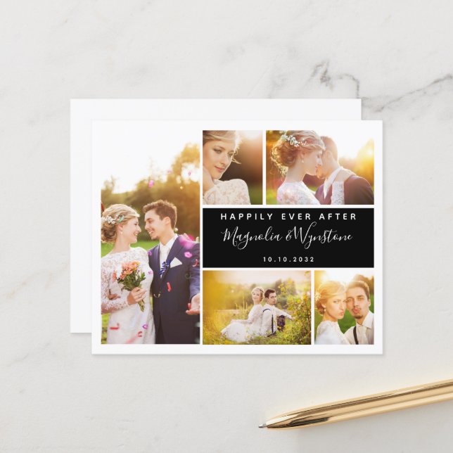 Cartão de Agradecimento de Casamento com Colagem d (Frente/Verso In Situ)