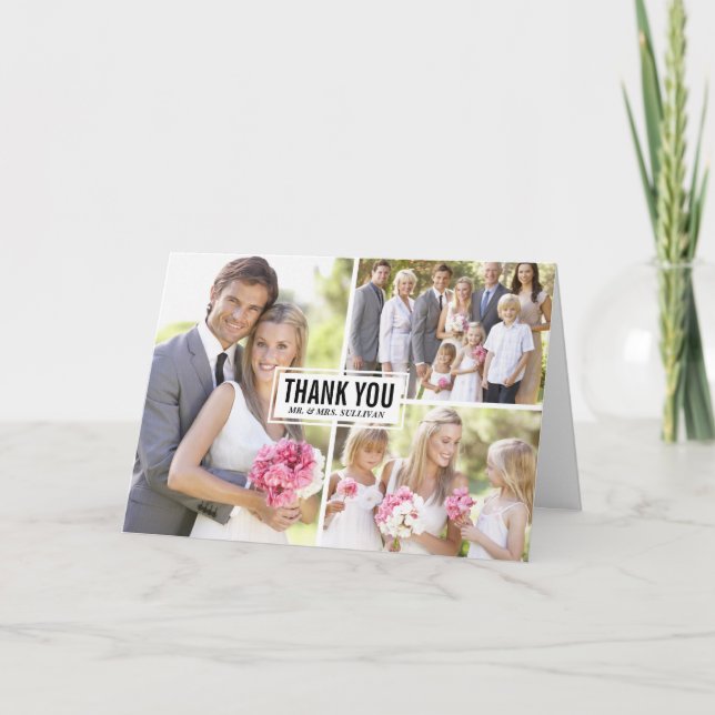 Cartão de agradecimento de casamento com colagem d (Frente)
