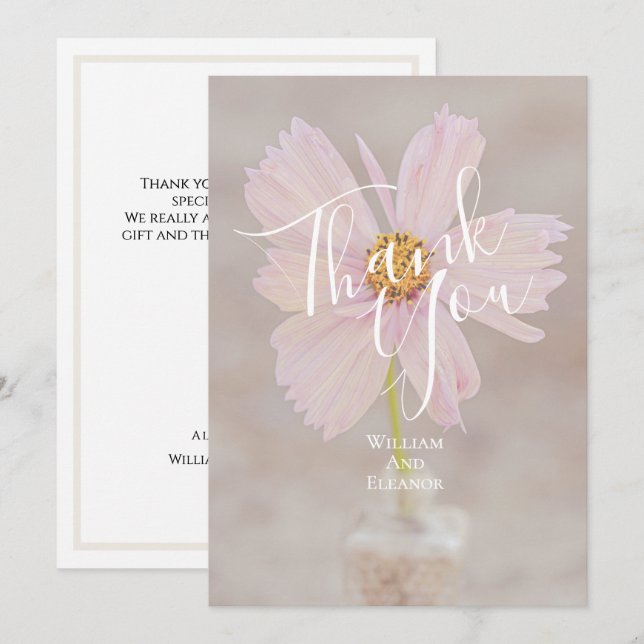 Cartão de Agradecimento de Casamento com Flor de C (Frente/Verso)