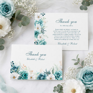 Cartão de Agradecimento de Casamento com Flor Silv