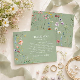 Cartão de Agradecimento de Casamento com Flor Silv