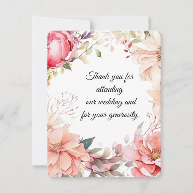 Cartão de Agradecimento de Casamento com Floral em (Frente)
