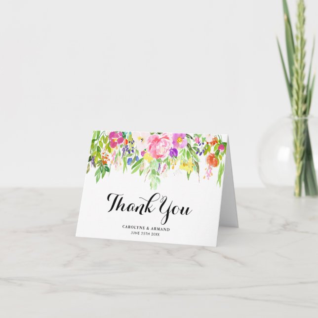 Cartão de Agradecimento de Casamento com Flores de (Frente)