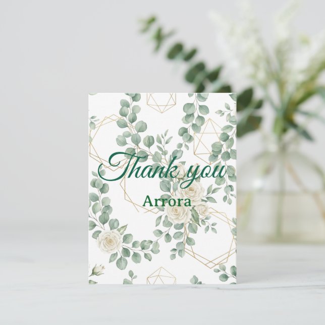 Cartão de Agradecimento de Casamento com Flores de (Em pé/Frente)