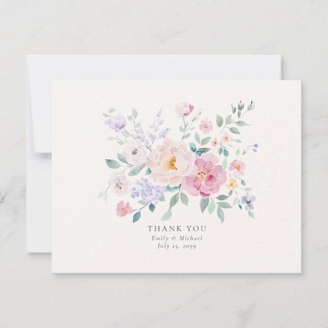 Cartão de Agradecimento de Casamento com Flores Pa (Frente)