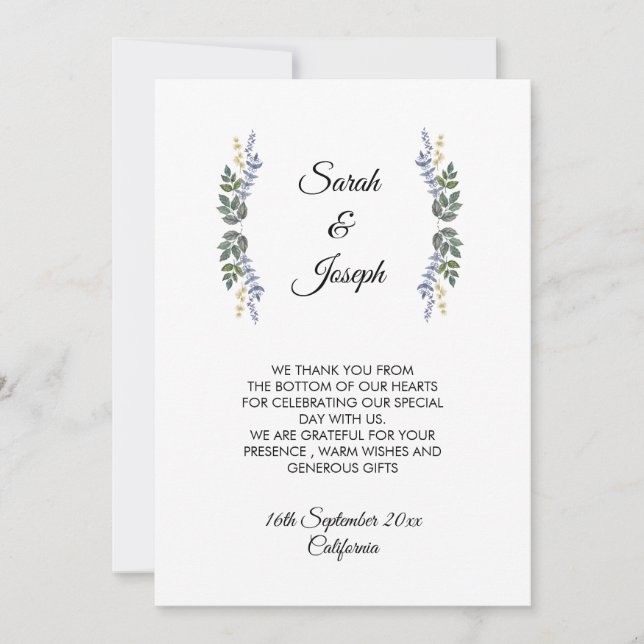 Cartão de Agradecimento de Casamento com Folhagem  (Frente)