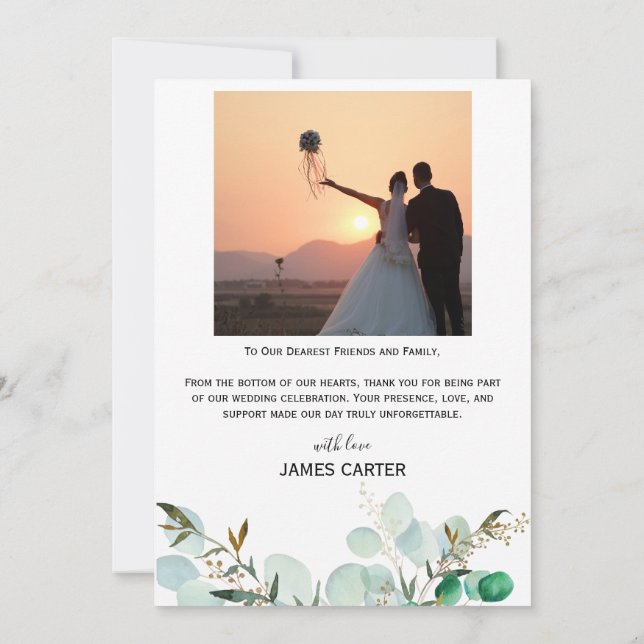 Cartão de Agradecimento de Casamento com Fonte Min (Verso)