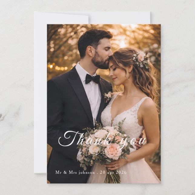 Cartão de Agradecimento de Casamento com Foto | Ca (Frente)
