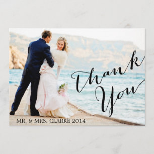 Cartão de Agradecimento de Casamento com Foto Chic