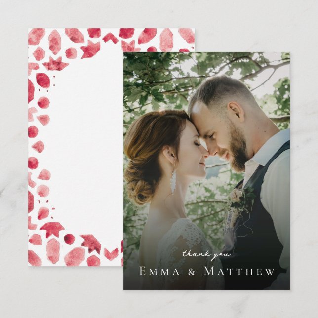 Cartão de Agradecimento de Casamento com Foto de A (Frente/Verso)