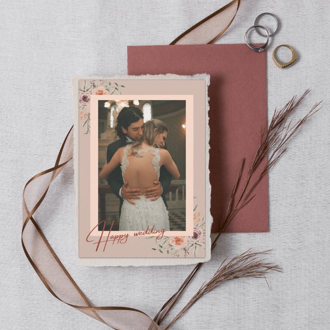 Cartão de Agradecimento de Casamento com Foto e Fl (Criador carregado)