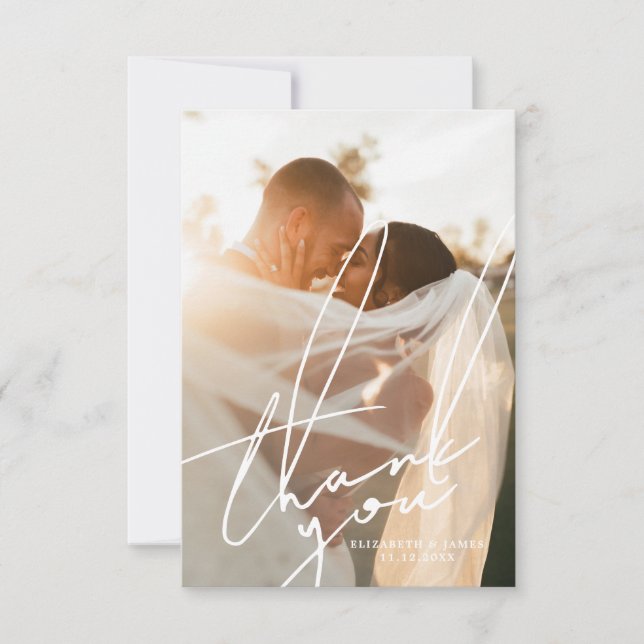 Cartão de Agradecimento de Casamento com Foto e Le (Frente)