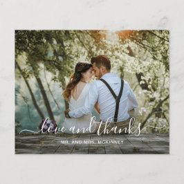 Cartão de Agradecimento de Casamento com Foto e Le
