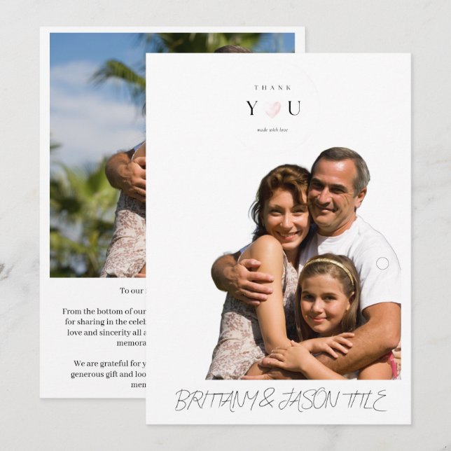 Cartão de Agradecimento de Casamento com Foto e Le (Frente/Verso)