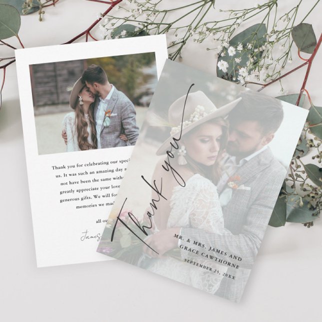 Cartão de Agradecimento de Casamento com Foto e Le (Criador carregado)