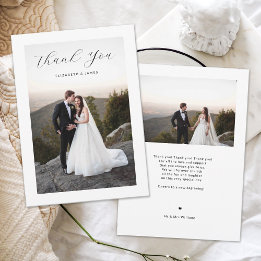 Cartão de Agradecimento de Casamento com Foto e Le
