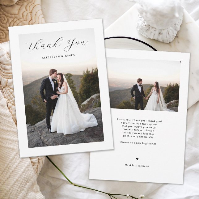 Cartão de Agradecimento de Casamento com Foto e Le (Criador carregado)