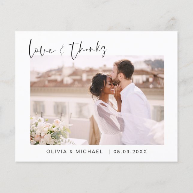 Cartão de Agradecimento de Casamento com Foto e Le (Frente)