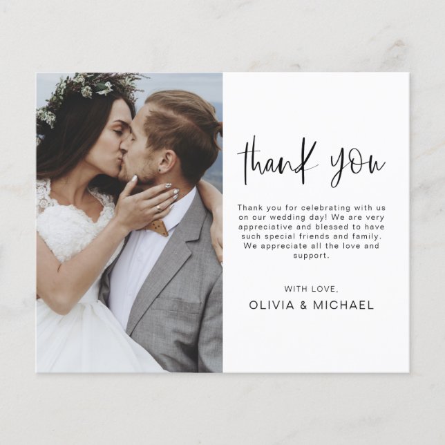 Cartão de Agradecimento de Casamento com Foto e Le (Frente)