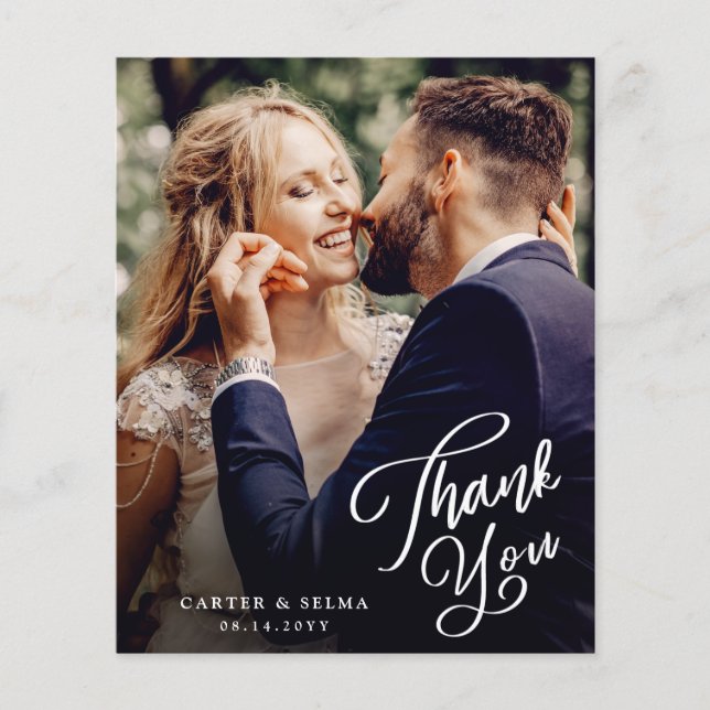 Cartão de Agradecimento de Casamento com Foto e Ro (Frente)