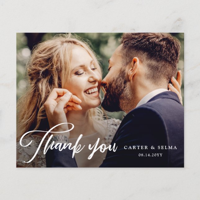 Cartão de Agradecimento de Casamento com Foto e Ro (Frente)