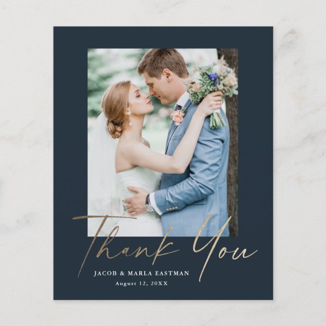 Cartão de Agradecimento de Casamento com Foto e Ro (Frente)