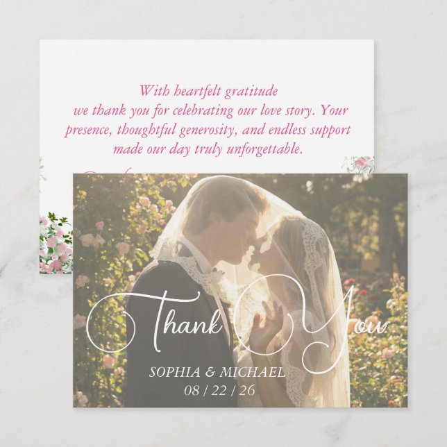 Cartão de Agradecimento de Casamento com Foto em A (Frente/Verso)