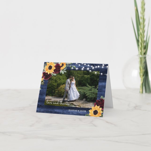 Cartão de Agradecimento de Casamento com Foto em M (Frente)