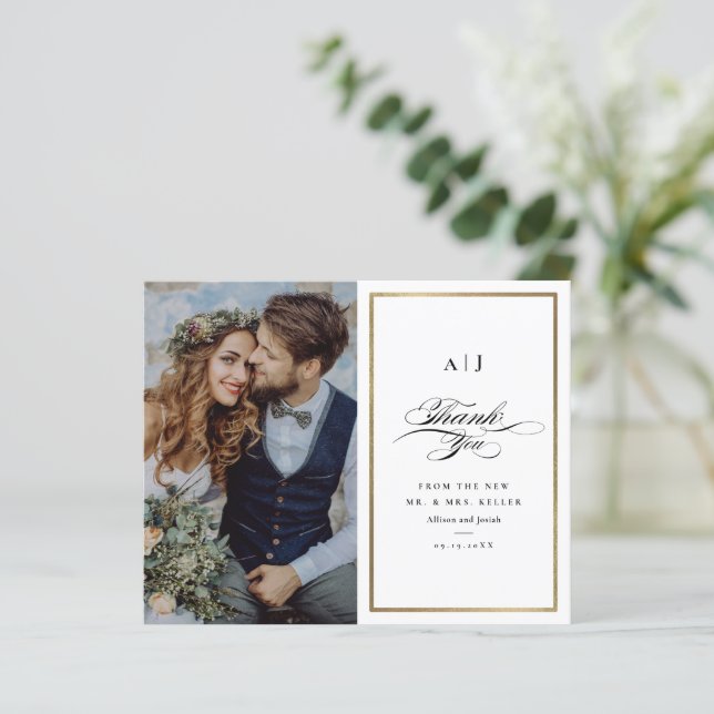 Cartão de Agradecimento de Casamento com Foto em O (Em pé/Frente)