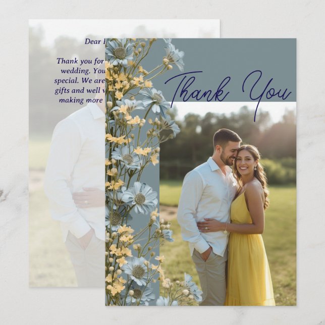 Cartão de agradecimento de casamento com foto flor (Frente/Verso)