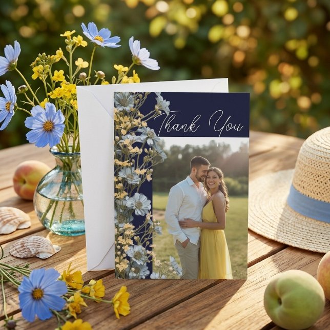 Cartão de agradecimento de casamento com foto flor (Criador carregado)