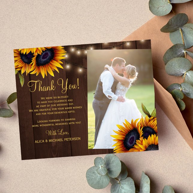 Cartão de agradecimento de casamento com foto flor (Criador carregado)
