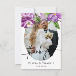 Cartão de Agradecimento de Casamento com Foto Flor