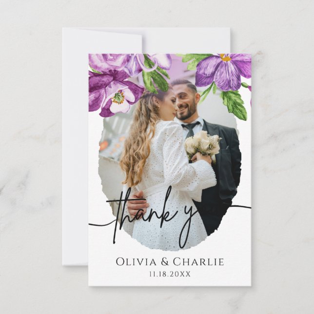 Cartão de Agradecimento de Casamento com Foto Flor (Frente)