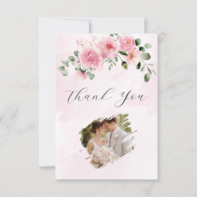 Cartão de Agradecimento de Casamento com Foto Flor (Frente)