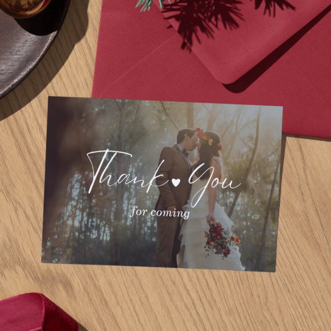 Cartão de Agradecimento de Casamento com Foto Mini (Minimalist Photo Wedding Thank You Card with Script)