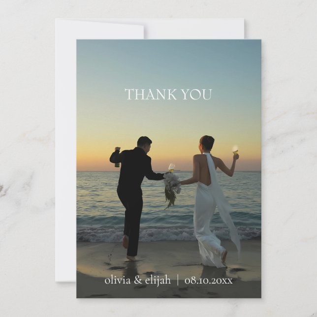Cartão de Agradecimento de Casamento com Foto Mode (Frente)